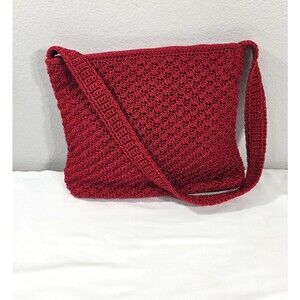 The SAK Crocheted Purse Handbag Shoulder  Raspberry Red Zipper